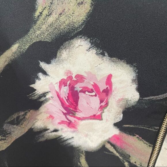 WHITEHOUSE BLACKMARKET Long-Sleeve Black Floral Bell-Sleeve Shift Dress Size 2 - Picture 9 of 9